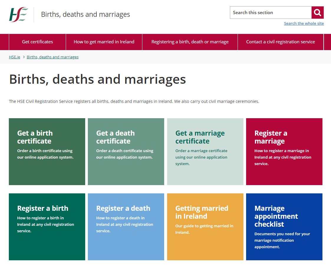 Split Testing To Improve Our Births, Deaths And Marriages Content - HSE.ie